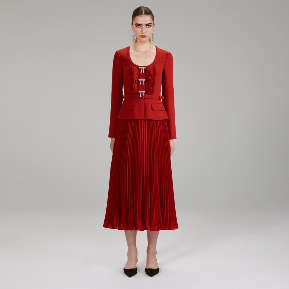 New with tags RED MIDI HEAVY CREPE DRESS
